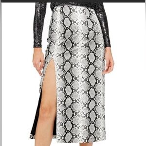 Topshop Women's Size 2 Snake Print Faux Leather Midi Pencil Skirt with Slit